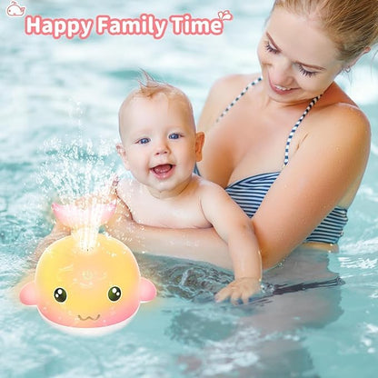 PHNIXGAM Baby Bathtub Toy, Rechargeable Light Up Whale Bath Toy Sprinkler Bath Pool Water Fountain Toy for Toddlers Kids, Pink