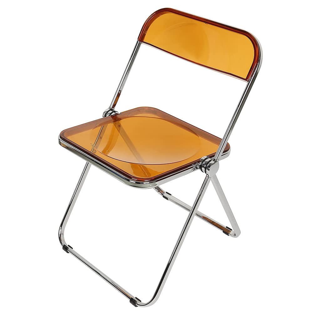 Willonin Transparent Folding Chair for Banquet Conference Party - Strong Sturdy Metal Frame Acrylic Balcony Sunbathing Durable And Lightweight (Yellow)