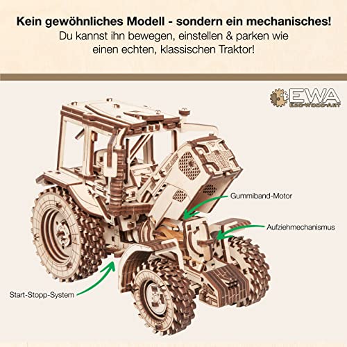 Tractor Wood Model Kit - DIY 3D Puzzle for Adults & Teens 14+ - Wood Puzzle for Adults & Teens with No Glue - Belarus-82 Tractor Model Wood Kit, EWA Eco-Wood-Art, 269 Pieces