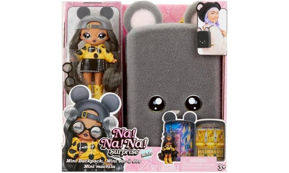 Na Na Na Surprise Mini Backpack Series 2 - Marisa Mouse - Fashion Doll and Fluffy Grey Mouse Backpack - Great for kids ages 4 and up