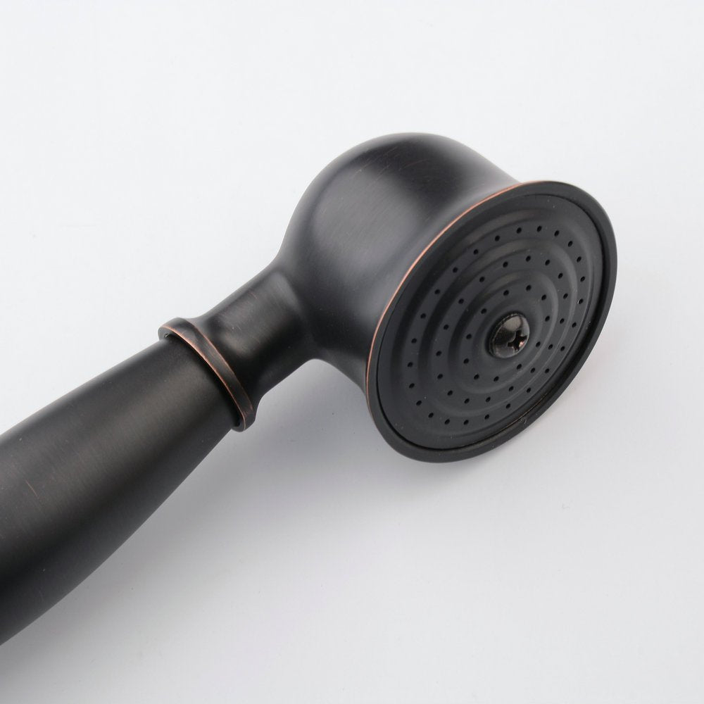 Hiendure® wall-mount two handle bathtub faucet with hand shower in rubbed oil bronze finish.