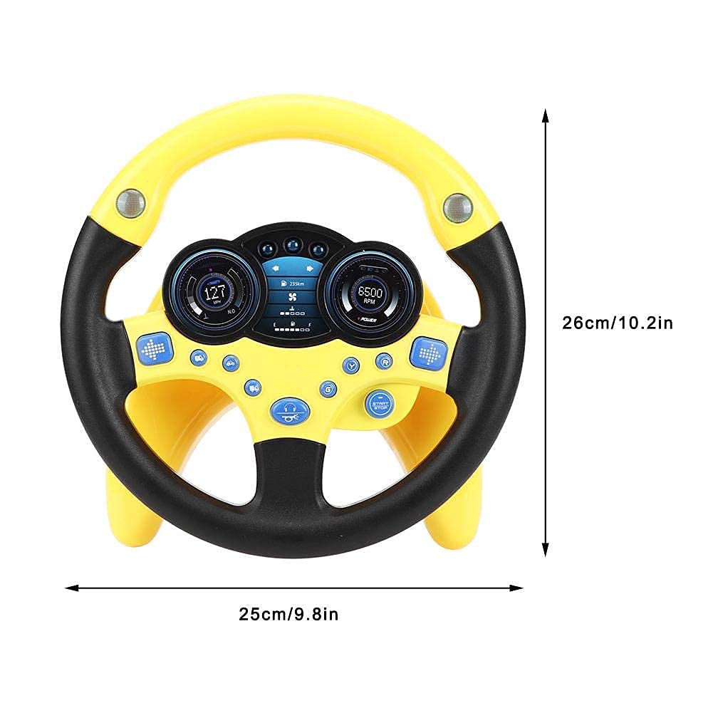 Steering wheel toy passenger car toy with music and lights child children driving learning toy musical education for toddler driver beginner [Yellow]