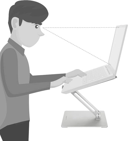 Amazon Basics Adjustable Ergonomic Laptop Stand with Heat Dissipation, continuous height and angle adjustment, ideal for laptops up to 17.3 inches, 27.9 x 23 x 5.6 cm, Silver