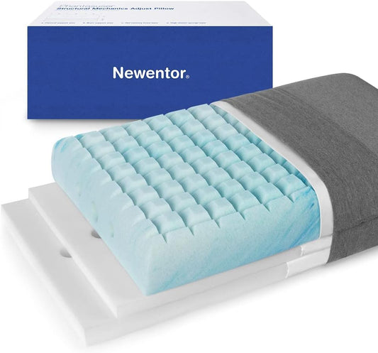 Newentor® Adjustable Memory Foam Pillow - Orthopedic Neck Support Pillow - Ergonomic Pillow - Neck Pillow for all Sleeping Positions with Washable Cover