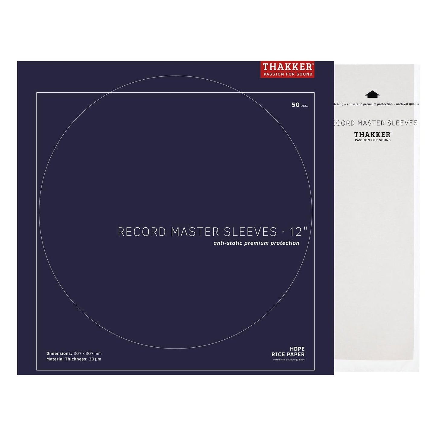 THAKKER Record Master Sleeves 12" - 50 antistatic inner sleeves | rice paper lining | premium protection for 12 inch vinyl records, LPs & Maxi singles | archival sleeves in collector's quality