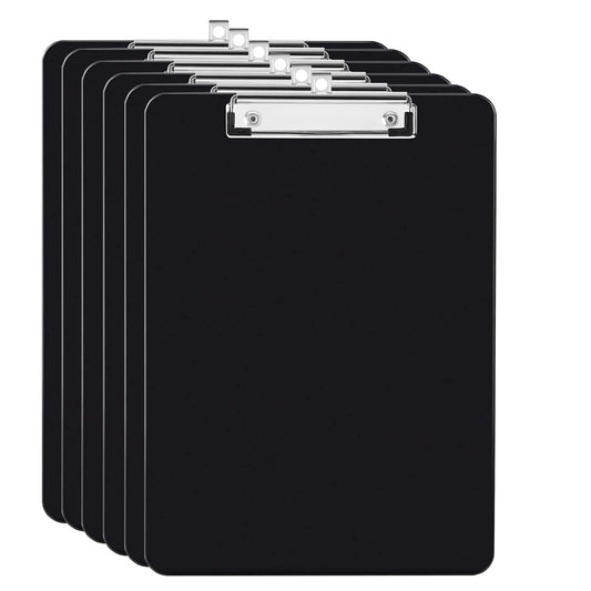 A4 Clipboard, 6-pack A4 Clipboard with rubber-coated metal clip Clipboard Writing Pad for students, office - Black