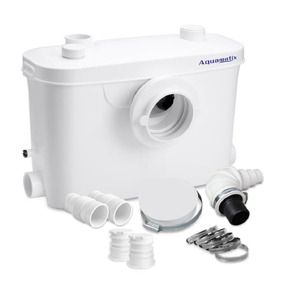 Aquamatix lifting station 400W Sanitary waste pump 100L/min 6.5m vertical discharge distance with 3 inlets for toilet, sink, and bathtub with charcoal filter.
