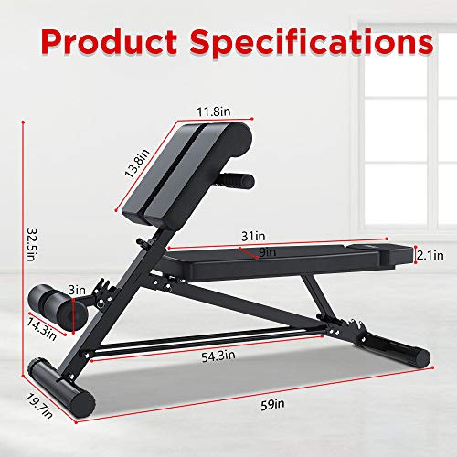YOLEO 300kg folding weight bench multifunction with extended back and head and spine support, training fitness bench ab trainer incline bench with 10-level adjustable backrest (Black-1)