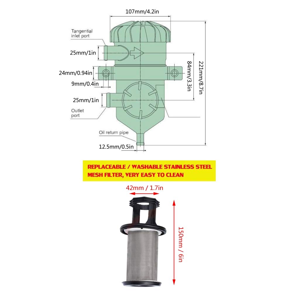 Reminnbor Universal Oil Air Separator 3931030955 - Oil sump made of ABS plastic and stainless steel - Black-silver - Universal for vehicles with motor oil