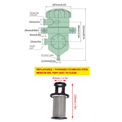 Reminnbor Universal Oil Air Separator 3931030955 - Oil sump made of ABS plastic and stainless steel - Black-silver - Universal for vehicles with motor oil