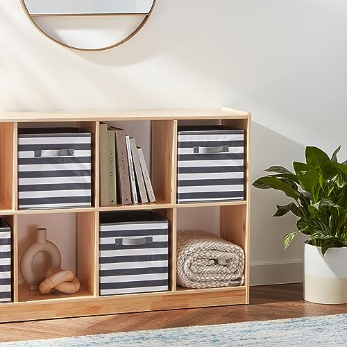 AmazonBasics Foldable Storage Cube/Organizer made of fabric with handles, 33 cm x 33 cm x 33 cm, White/Grey Striped, 6 pack