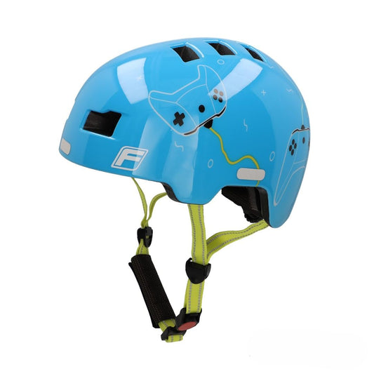 FISCHER BMX bike helmet, dirt bike helmet Plus game, XS/S, 48-54cm, blue, with integrated LED rear light.