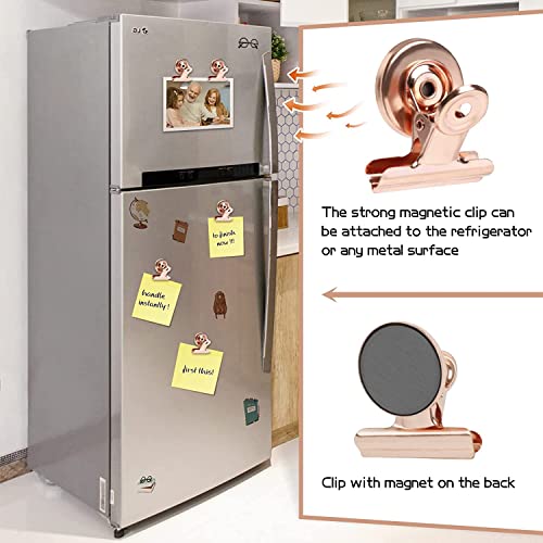 12 pieces Whiteboard magnets for magnetic board, Strong refrigerator magnet clips with scratch-resistant adhesive pads, Rose gold magnetic metal clamp, magnetic clips, magnets with clip for refrigerator, photo.
