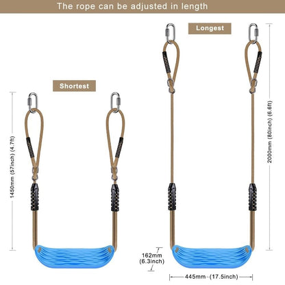SELEWARE Non-Slip Plastic Swing Seat, sturdy tree swing set with adjustable rope and carabiners for kids and adults, for indoor and outdoor use, Blue, 2-Pack