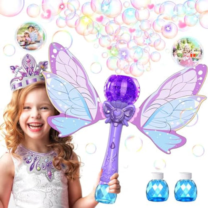 Bombble Fairy Bubble Wand, Electronic Bubble Machine Kids Wand 5000+ Bubbles/Min with Bubble Solution/LED, Bubble Toy Birthday Gift for Girls & Boys 345678