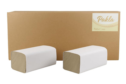 Paper towels 25x23 cm V-fold - 5000 pieces | 1-ply folded towels made of recycled paper | Disposable paper towels for dispensers | Bulk pack for office, workshop & gastronomy - Enpack Pakla