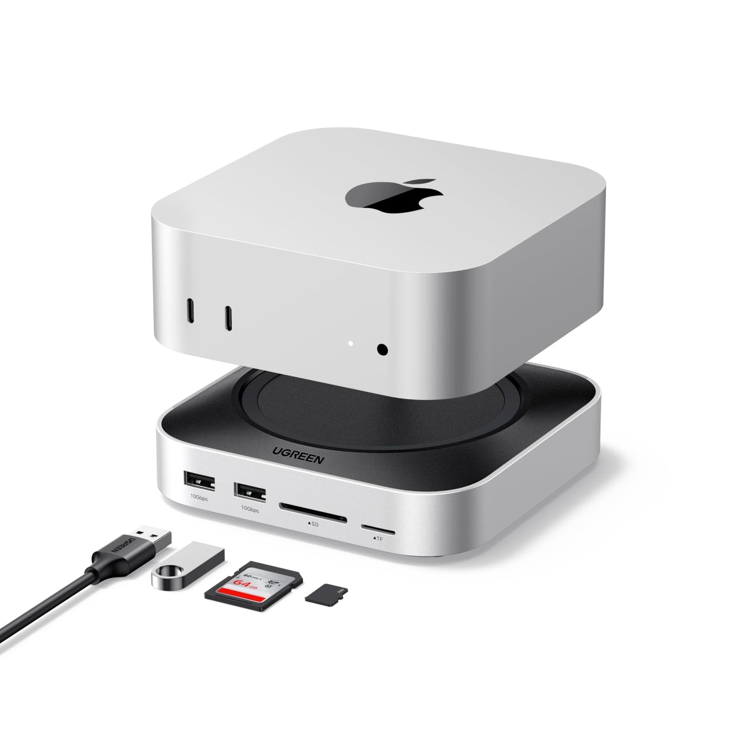 UGREEN Mac mini M4 Dock with DisplayPort (4K@240Hz max.) for dual monitor setups, 10Gbps USB ports, 8TB M.2 NVMe SSD slot, SD/TF card reader & 3.5mm audio Compatible with Mac mini M4/M4 Pro.