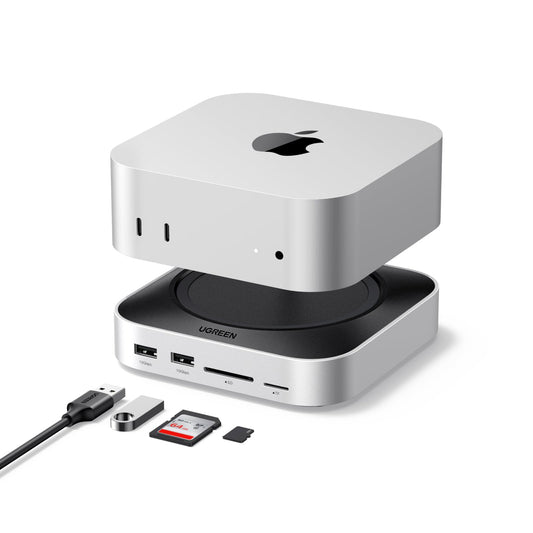 UGREEN Mac mini M4 Dock with DisplayPort (4K@240Hz max.) for dual monitor setups, 10Gbps USB ports, 8TB M.2 NVMe SSD slot, SD/TF card reader & 3.5mm audio Compatible with Mac mini M4/M4 Pro.