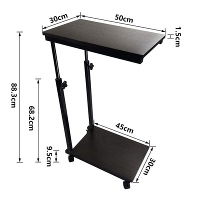 KKTONER Side Table Sofa Table Height Adjustable Bedside Table Coffee Table with Wheels Walnut Effect