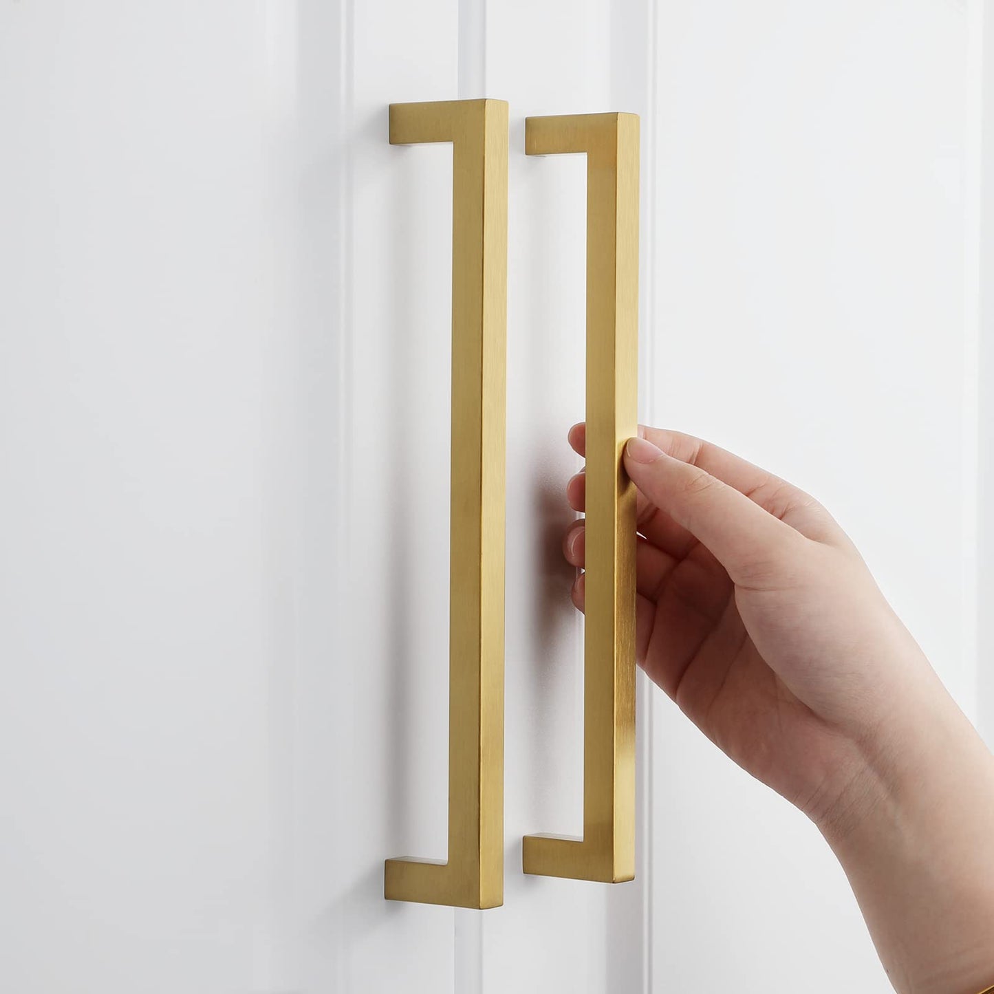 goldenwarm 5 pieces Furniture Handles Gold Drawer Handles Gold Kitchen Handles Brass Furniture Handles Stainless Steel Handles Gold Kitchen Handles 320mm Hole Spacing Kitchen Handles Gold