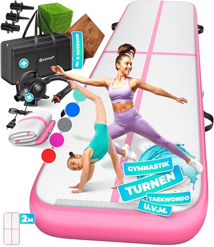 KESSER® Inflatable Airtrack Fitness Mat Gymnastics Mat 3/4/5/6m | incl. Carrying Bag & elec. Air Pump | Yoga Mat, Tumbling Mats, Workout Mat Sport Mat Yoga, Gym & Fitness