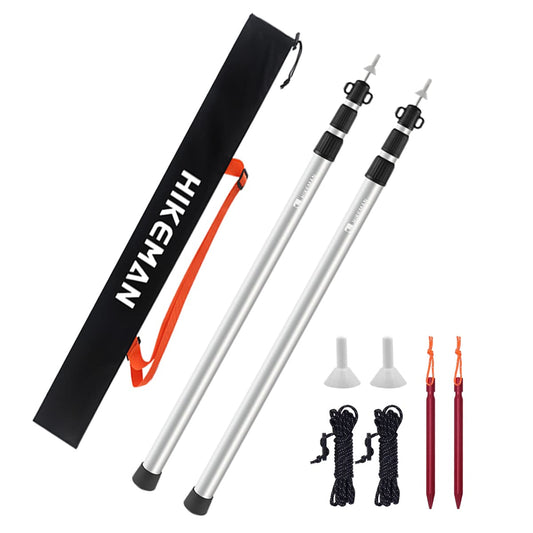 Tent poles, camping poles for tarps, awnings, canopies, porches, sun sails. Headroom, aluminum, adjustable telescopic, 90-230 cm (Silver).
