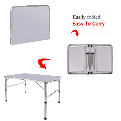 Folding camping table with adjustable height, portable, foldable, picnic tables for kitchen, dining room, garden, planting table, outdoor and indoor use, aluminum countertop, desk, 2 heights 67