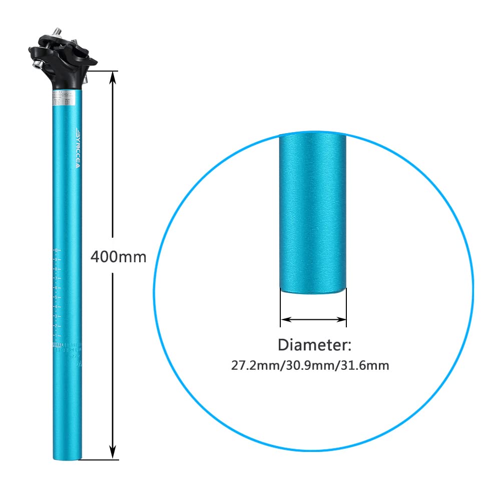 Bynccea Bike Seatpost 27.2mm 30.9mm 31.6mm Aluminum Alloy Seat Tube 400mm for Mountain Bikes Road Bike Downhill Bike Track Bike Fixed Gear MTB BMX