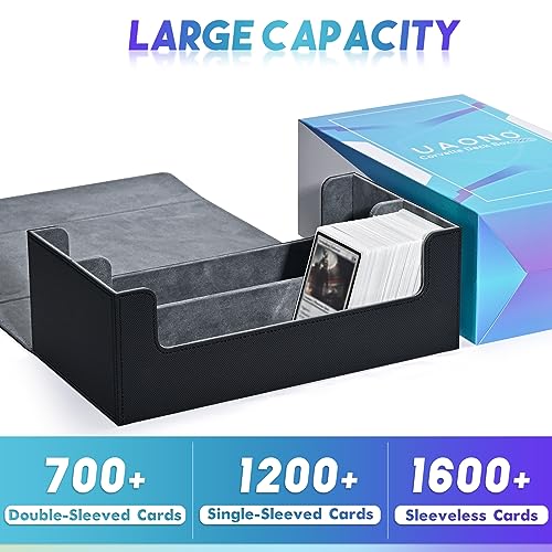 UAONO Collectible Card Storage Boxes for 1200+ cards, Premium Magnetic Deck Boxes, Leather Deck Case with Dividers, Trading Card Deck Boxes for TCG Magic the Gathering YuGiOh Cards (Black)