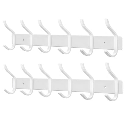 MEIJO stainless steel coat hooks, hook rail with 6 hooks, coat rack wall mounted for bedroom bathroom kitchen (White, 6 hooks 2 pieces)
