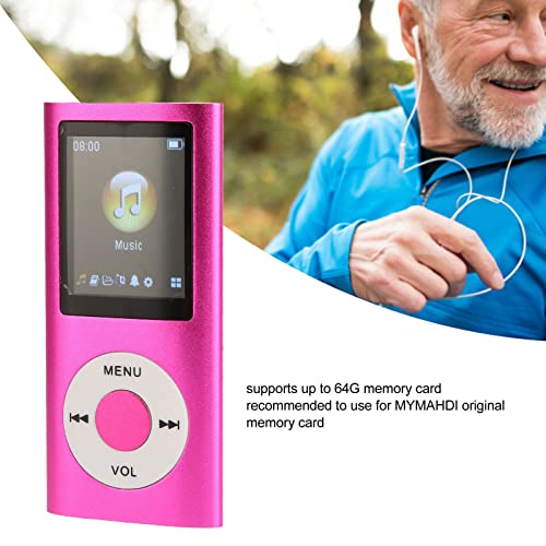 Bluetooth MP3 player with integrated HD speaker, 1.8-inch LCD screen, HiFi sound, headphones included, supports up to 64GB.