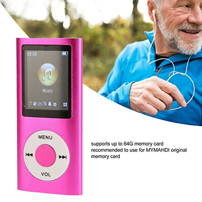Bluetooth MP3 player with integrated HD speaker, 1.8-inch LCD screen, HiFi sound, headphones included, supports up to 64GB.