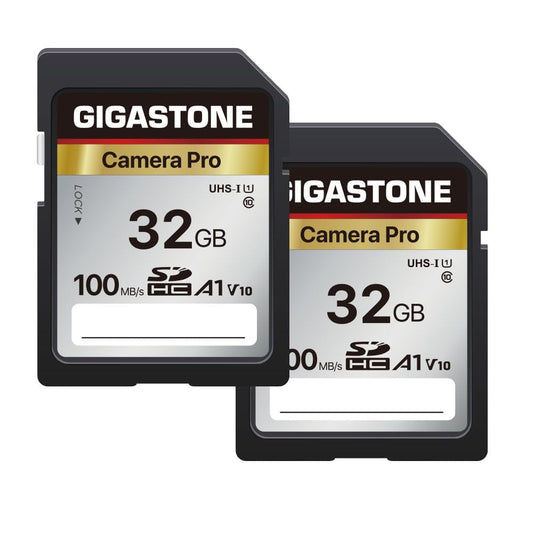 GIGASTONE 32GB SDHC memory card 2-pack, Camera Pro, up to 100 MB/s, compatible with Canon Olympus digital cameras, Full HD video recording, A1 V10 UHS-I U1 Class 10.