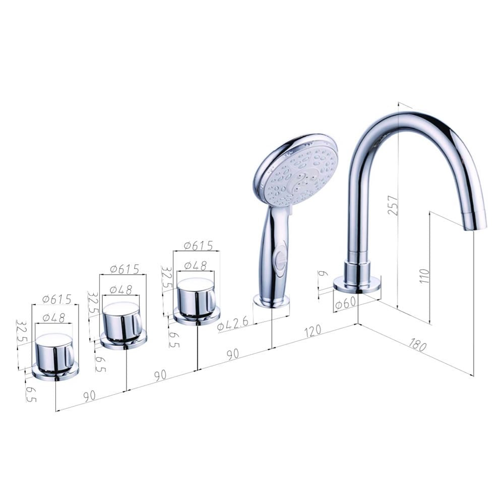 Melko Bathtub Faucet with Hand Shower 5-Hole Tub Rim Faucet Chrome Tile Edge Faucet Mounted Waterfall Bathtub Faucet