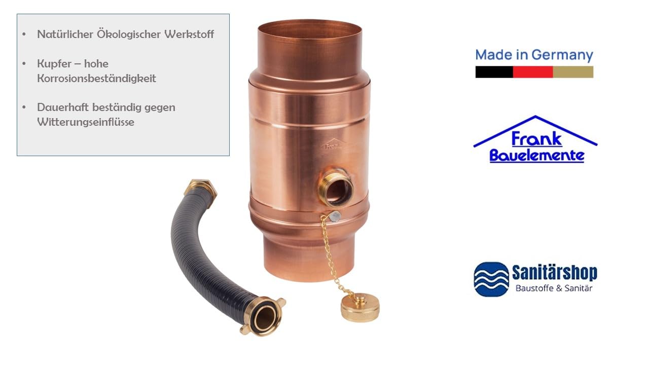 Plumbing Supplies & Sanitary Ware: Copper Rainwater Collector with Hose Connection 100mm + Ruler and Pencil - 85% water yield for downpipe and rain barrel.