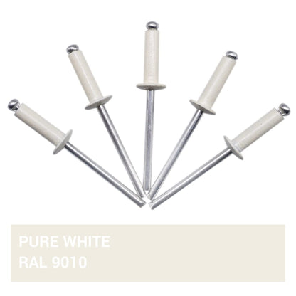 (400 pieces) Painted blind rivets 4.0 x 14 mm, dome head, DIN 7337, aluminum rivet and steel mandrel, pop rivets (400, pure white RAL 9010)