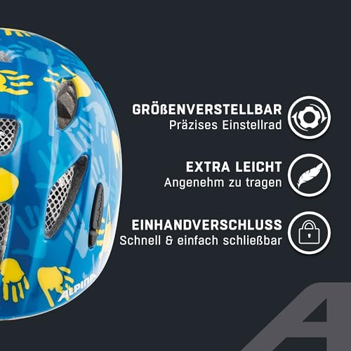 ALPINA XIMO - Lightweight, Secure & Impact-Resistant Bike Helmet With Optional LED Light for Kids, Blue Hands Gloss, 49-54 cm