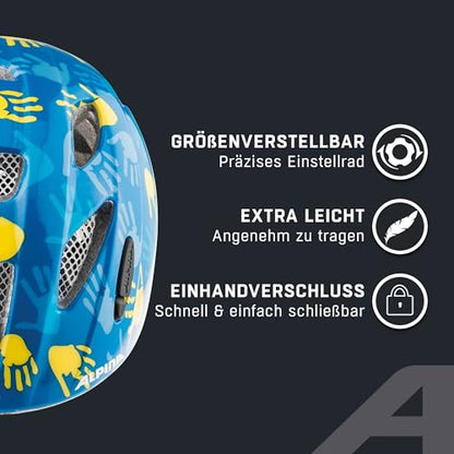 ALPINA XIMO - Lightweight, Secure & Impact-Resistant Bike Helmet With Optional LED Light for Kids, Blue Hands Gloss, 49-54 cm