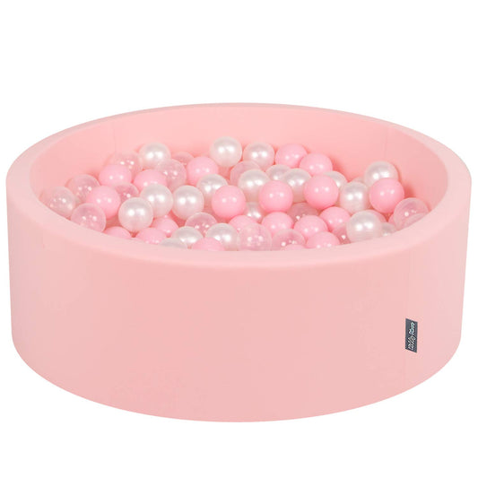 KiddyMoon Ball Pit 90X30cm/200 Balls ∅ 7cm Ball Pit with Colorful Balls for Girls Babies Kids Round, Pink:Powder Pink/Pearl/Transparent
