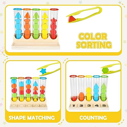 Joyreal Montessori Toy Sorting Game Counting Stacking Toy Wooden Learning Toy Shape Matching Game Gift for Kids Girls Boys 3 4 5 Years