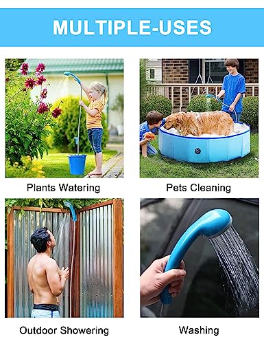 LIBERRWAY camping shower with pump, 45-60mins battery camping shower outdoor with 2-3.5 L/min water flow rechargeable battery and 1.8m shower hose water pump for garden travel car washing