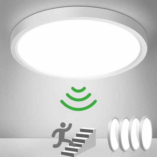 OPPEARL [4 pieces lamp with motion sensor indoor 23CM, 18W ceiling light with motion sensor round, 4000K LED ceiling lamp motion sensor as hallway light, balcony/garage/cellar/storage room lamp.
