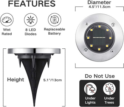 Joomer 12 Pack Solar Ground Lights Outdoor, Solar Lights for Garden Outdoor with 8 LEDs, 3000K Warm White Waterproof Led Solar Garden Lights, Solar Lights for Outdoor Lawn Driveway Pathway Patio