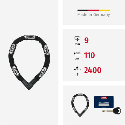 Abus chain lock Citychain 1010/110 - Bike lock made of hardened steel - Security level 12 - 110 cm - 12042 - Black, Black