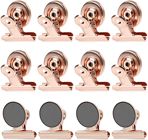 12 pieces Whiteboard magnets for magnetic board, Strong refrigerator magnet clips with scratch-resistant adhesive pads, Rose gold magnetic metal clamp, magnetic clips, magnets with clip for refrigerator, photo.