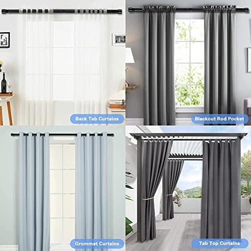 Curtain rod, 76-450 cm curtain rod for windows with round end cap, single rod with stainless steel finials, adjustable decorative window rod for kitchen bedroom windows/black.