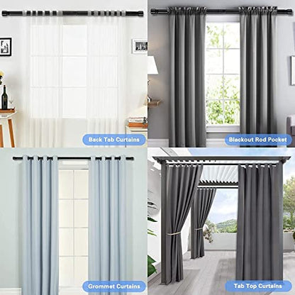 Curtain rod, 76-450 cm curtain rod for windows with round end cap, single rod with stainless steel finials, adjustable decorative window rod for kitchen bedroom windows/black.