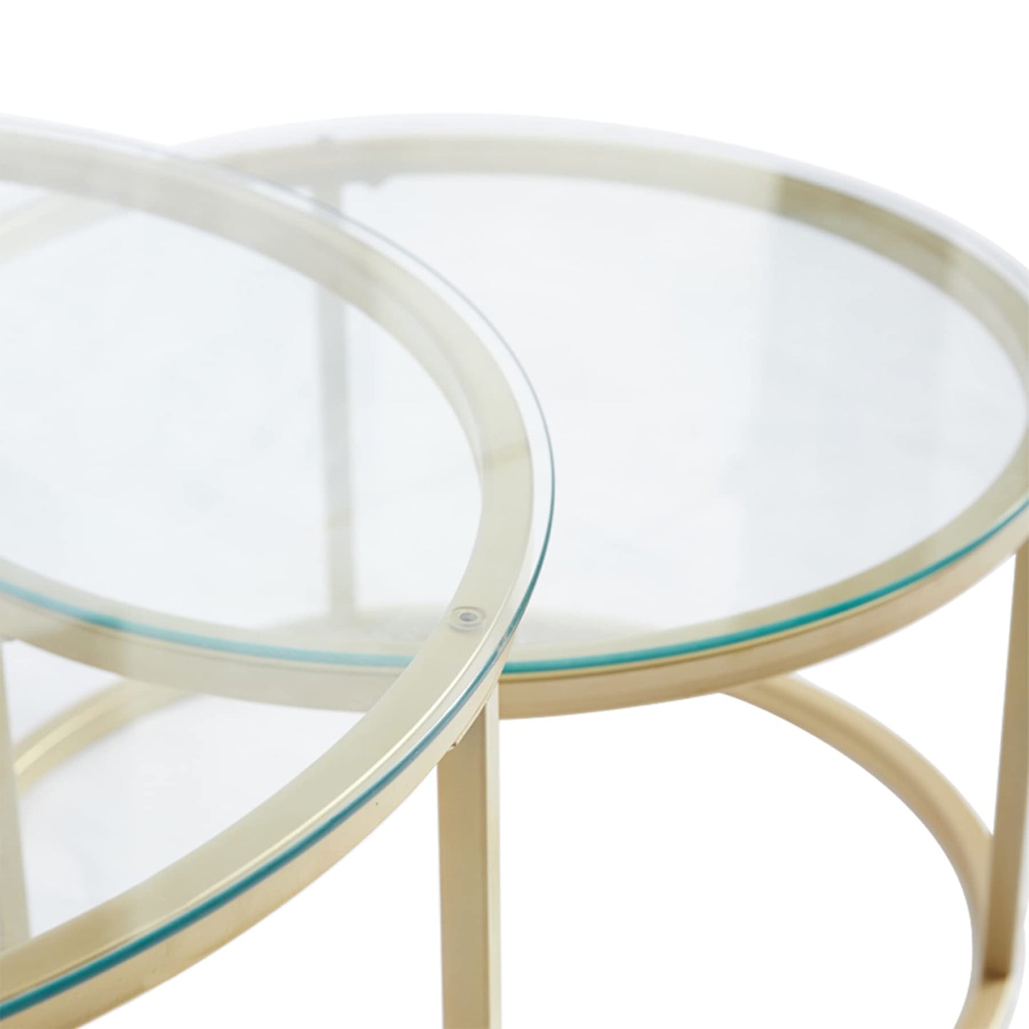 EGOONM 2-piece set round coffee table, round modern glass table with gold metal frame, (80*80*45cm+60*60*35cm)