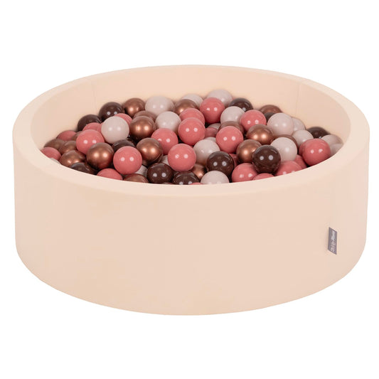 KiddyMoon Round Ball Pit Ball Pool 90X30cm/200 Balls 7cm Diameter Ball Pit for Babies Toddler Playpen, Beige/Brown/Copper/Pastel Beige/Salmon
