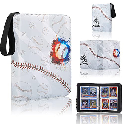 4-pocket baseball trading card album with zipper, compatible with various cards, 50 pages 400 cards (white)